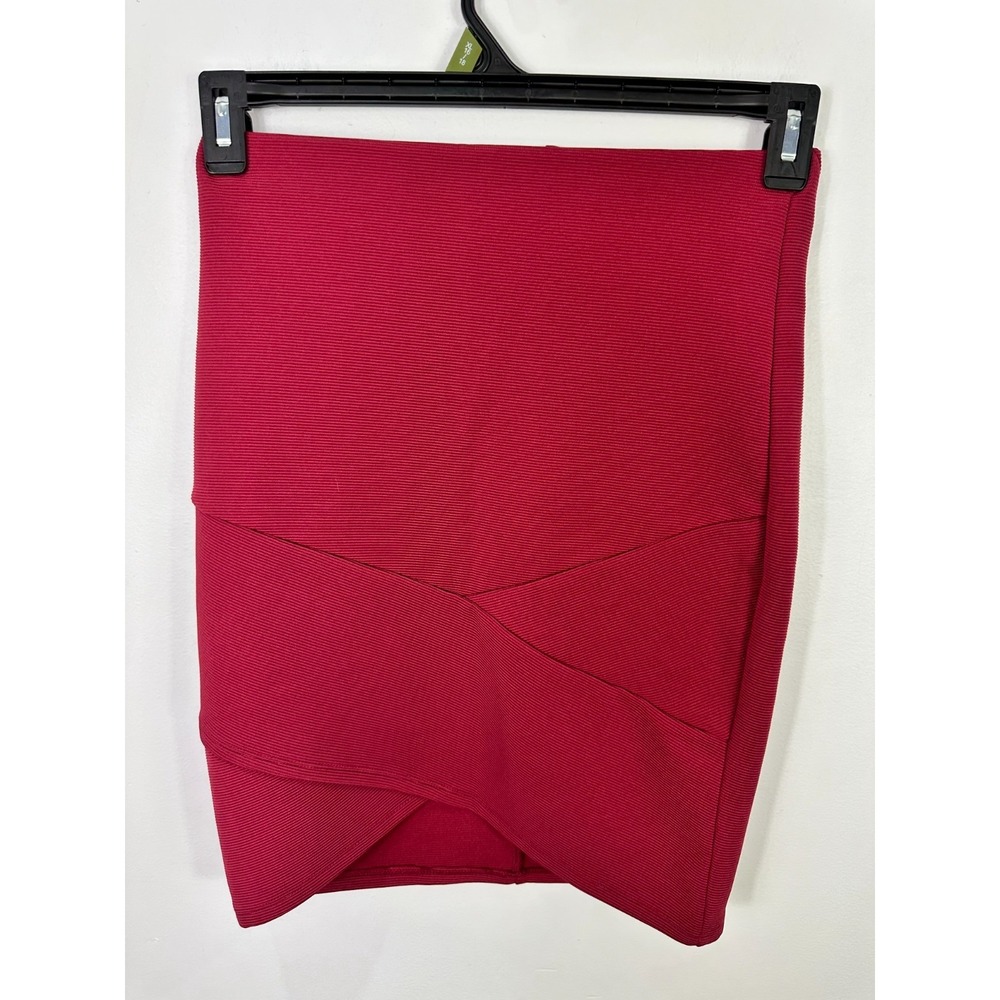 Joe‎ B Pull On Pencil Skirt Women Small Burgundy Red Cross Front Ribbed Edgy Y2K